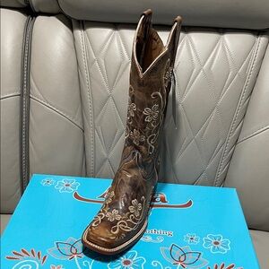 Brown Embroidered Ankle Boots